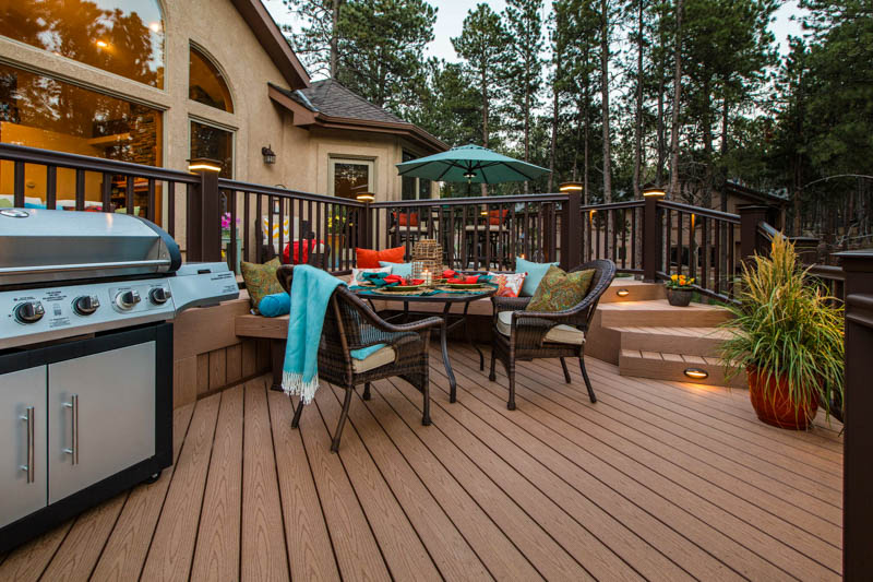custom deck with outdoor furniture