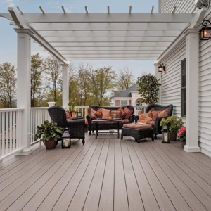 This pergola adds definition to the outdoor seating area on the deck.