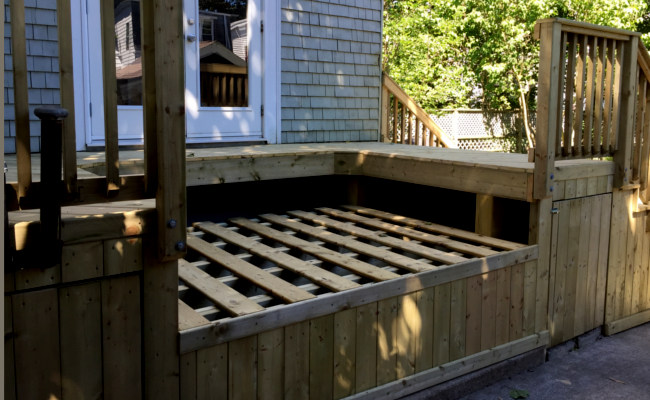 Wooden patio deck progress