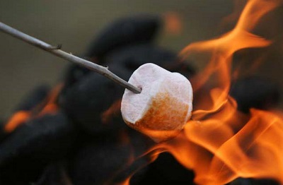 marshmallow on fire