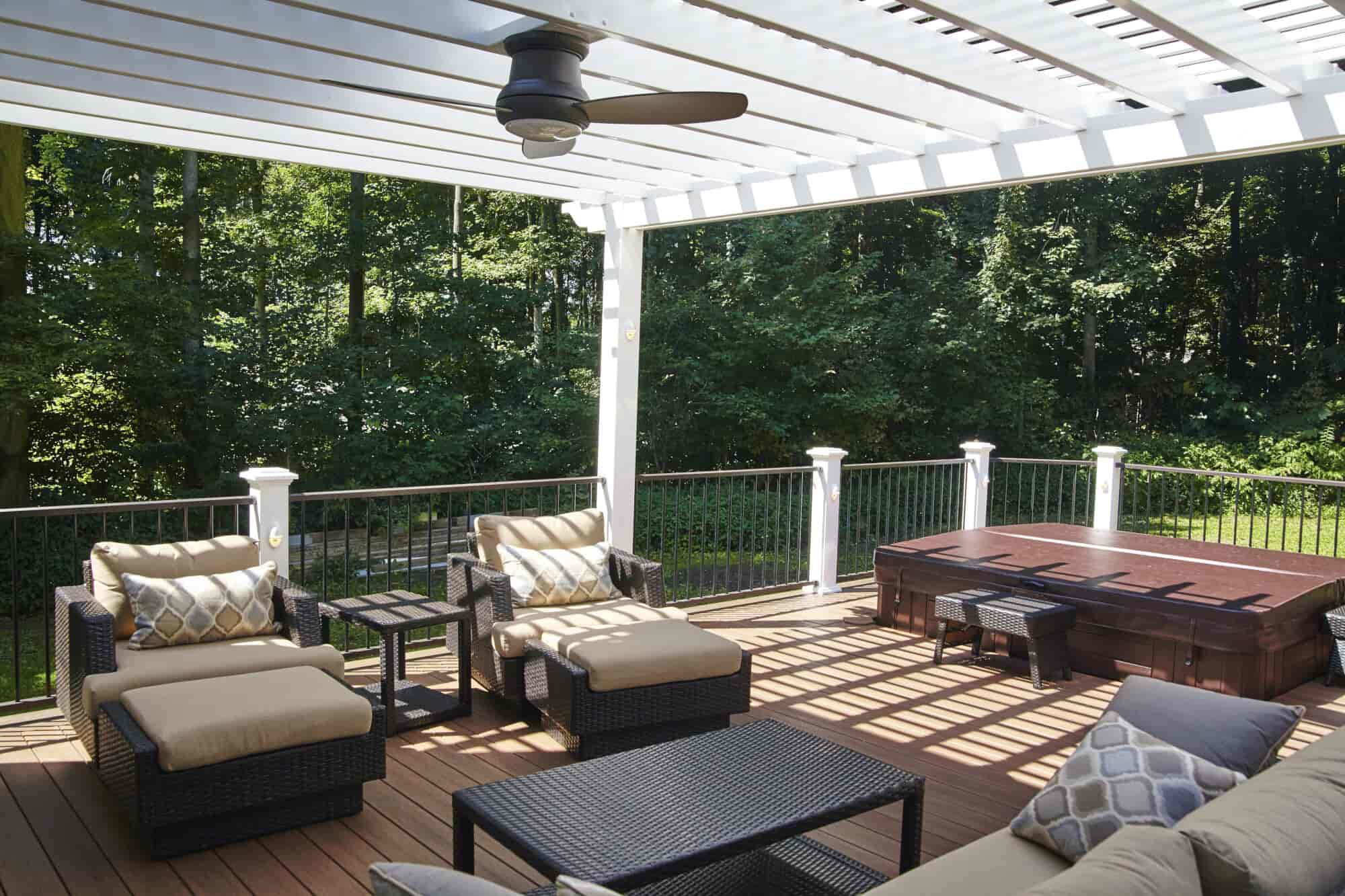 pergola with furniture and fan