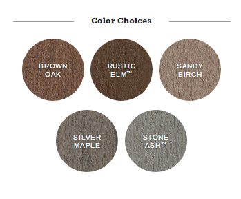 color choices, brown oak, rustic elm, sandy birch, silver maple, stone ash