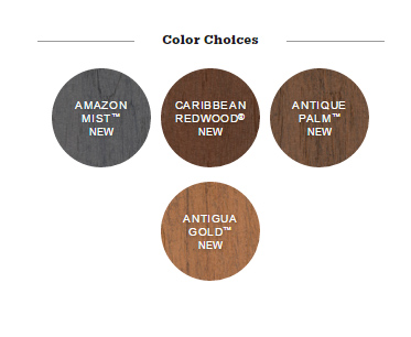 color choices, amazon mist new, caribbean redwood new, antique palm new, antigua gold new