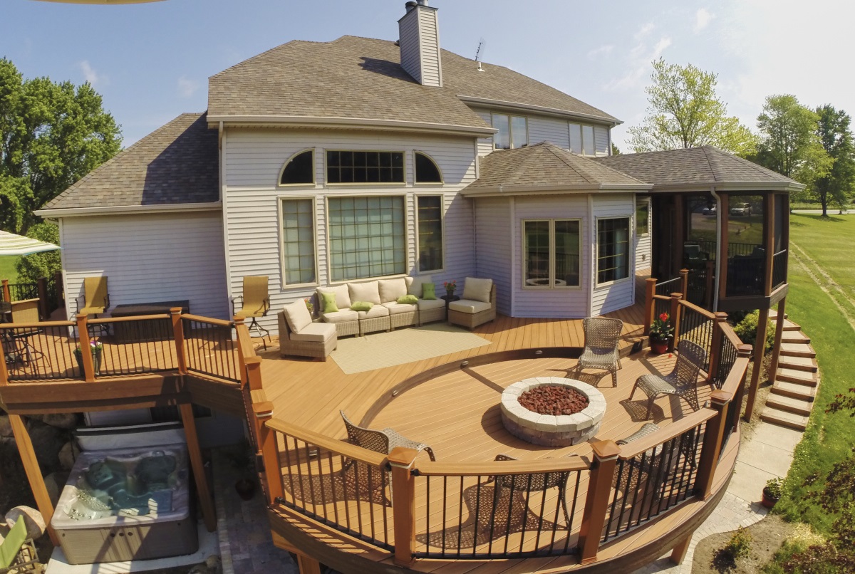wooden deck with fire pit