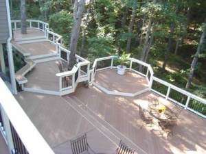 large multi level deck with multiple entertaining spaces