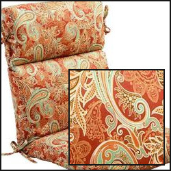 patio furniture cushion with orange paisley print