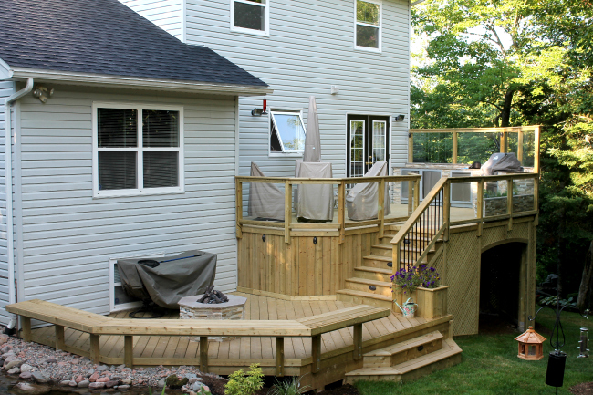 Outdoor patio deck with stairs