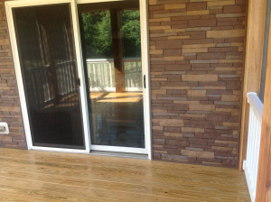 sliding door with stone wall