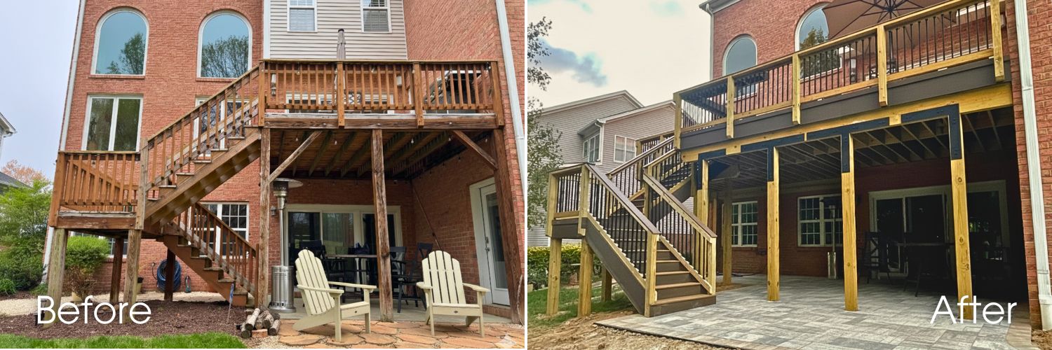 Before & after of a deck replacement in Charlotte, NC.