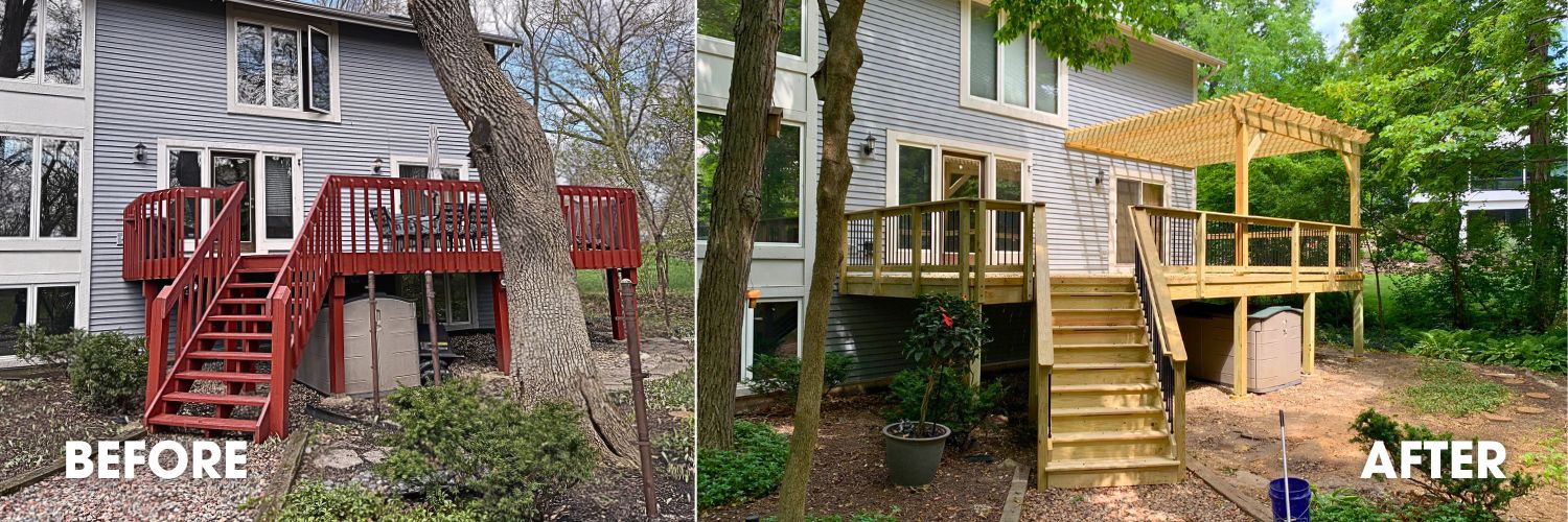 Deck replacement before and after in palatine, IL.