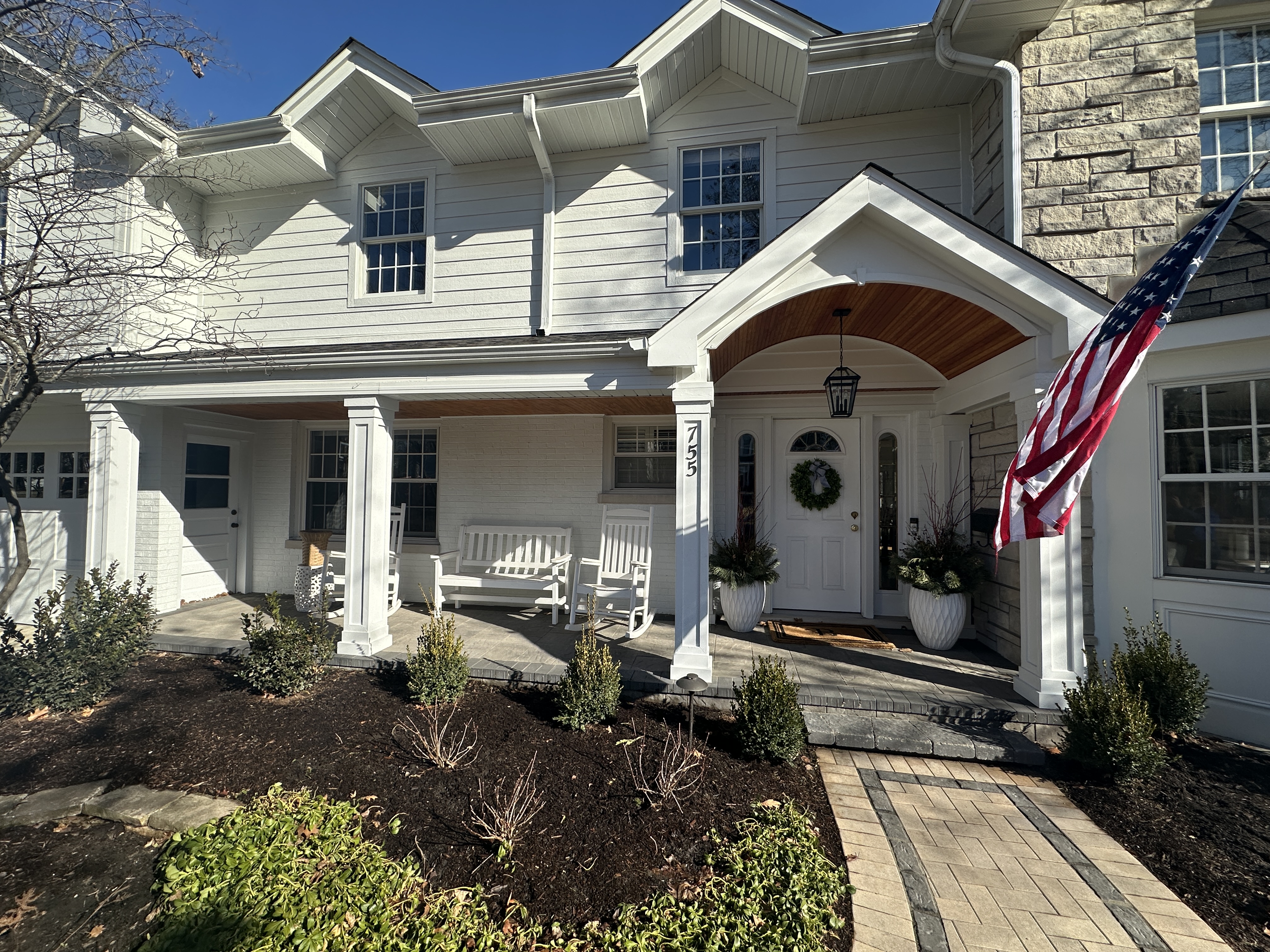 Gorgeous Front porch and paver patio installation in Glen Ellyn, IL.