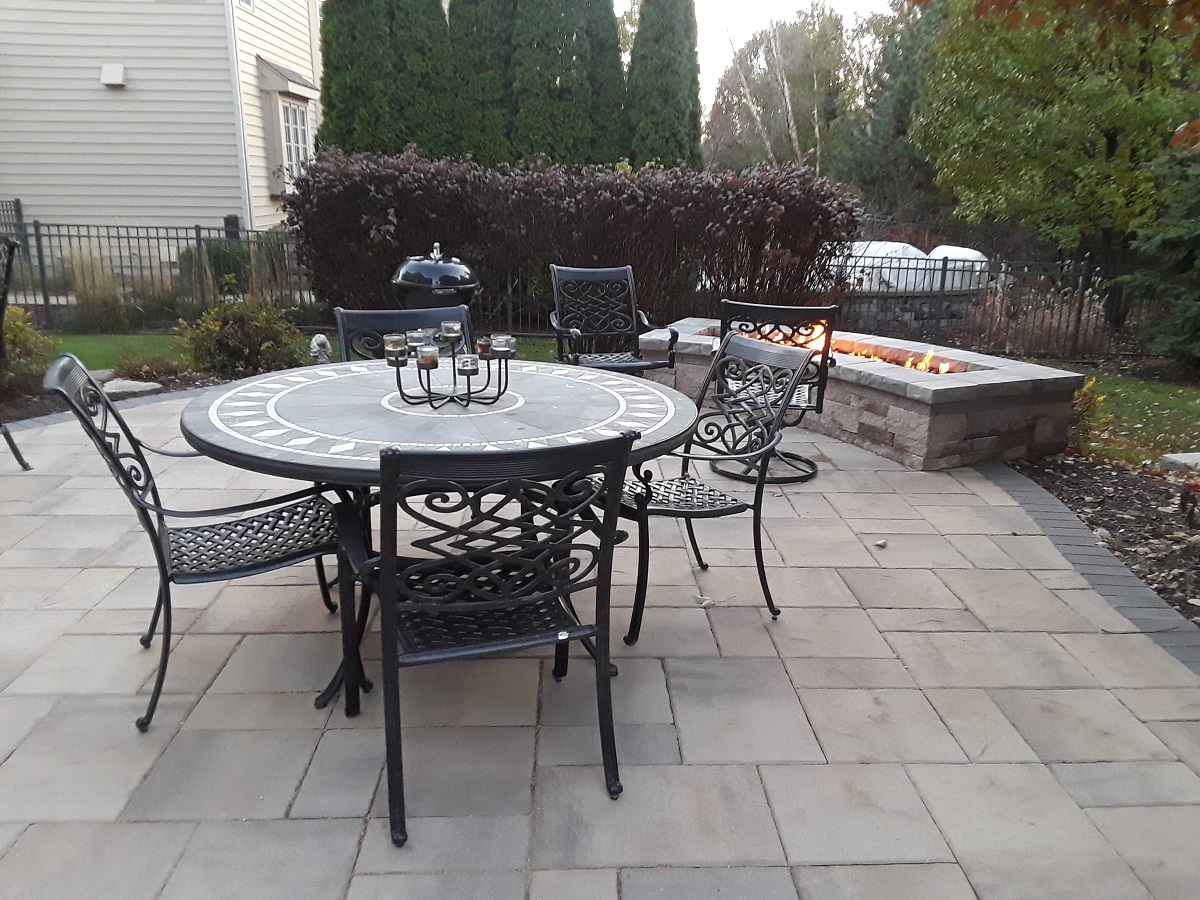 Paver patio with a custom fire feature