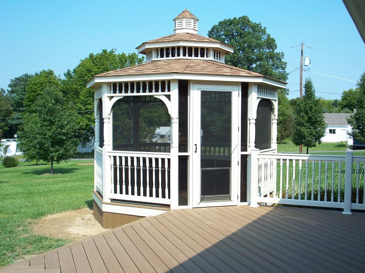 wood gazebo custom build into a deck