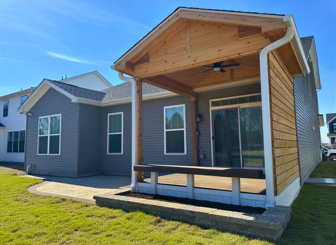 Custom porch and patio in Plainfield, IL by Archadeck of Chicagoland-Naperville.