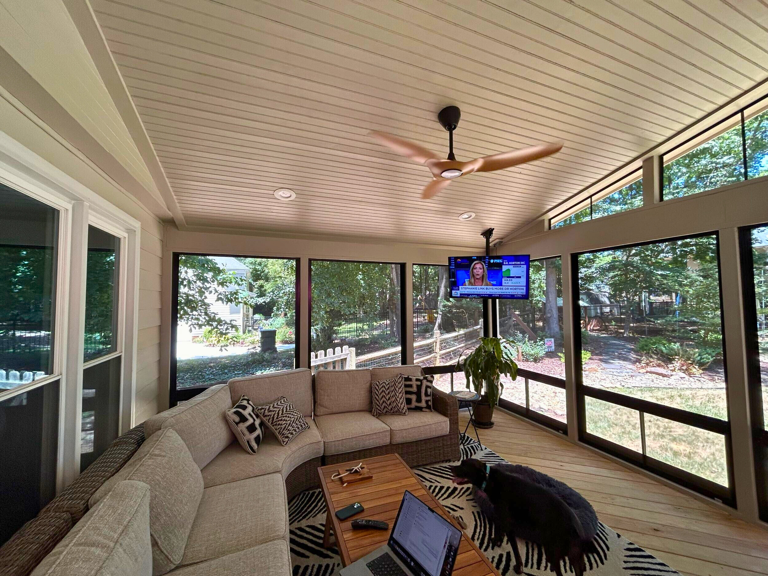 Screened porch and pressure-treated deck in Huntersville NC.