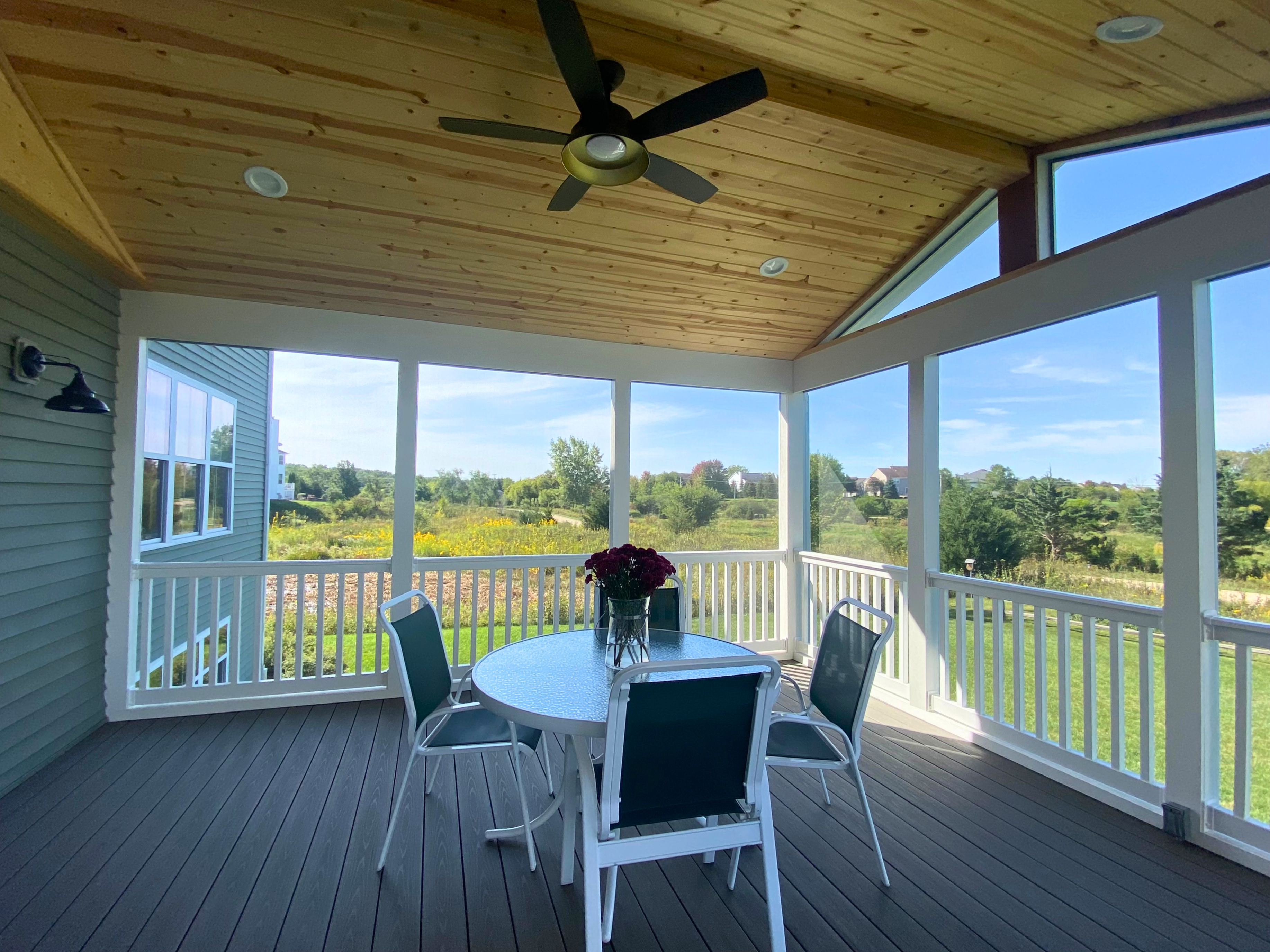 Inside view of an Archadeck Screened porch in Wauconda, IL.