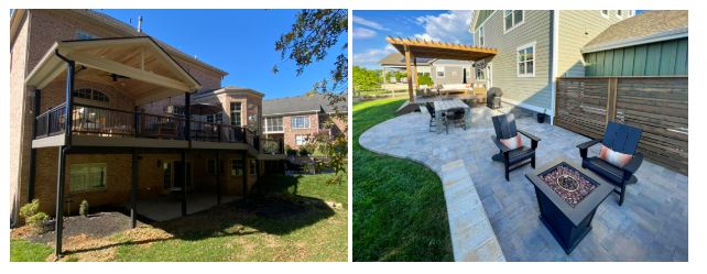 two custom decks and wood pergola