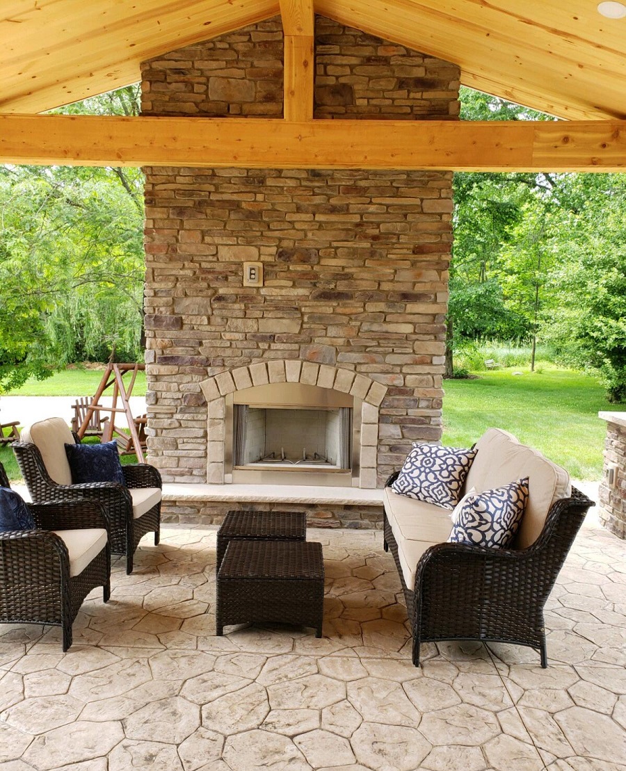 Delightful Covered Patio With Outdoor Fireplace in Akron OH.