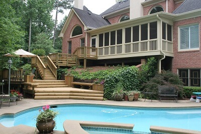 Swimming pool and wood deck