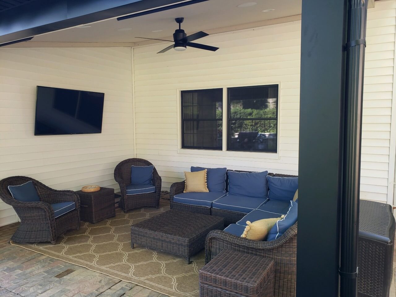 Seating area on covered porch