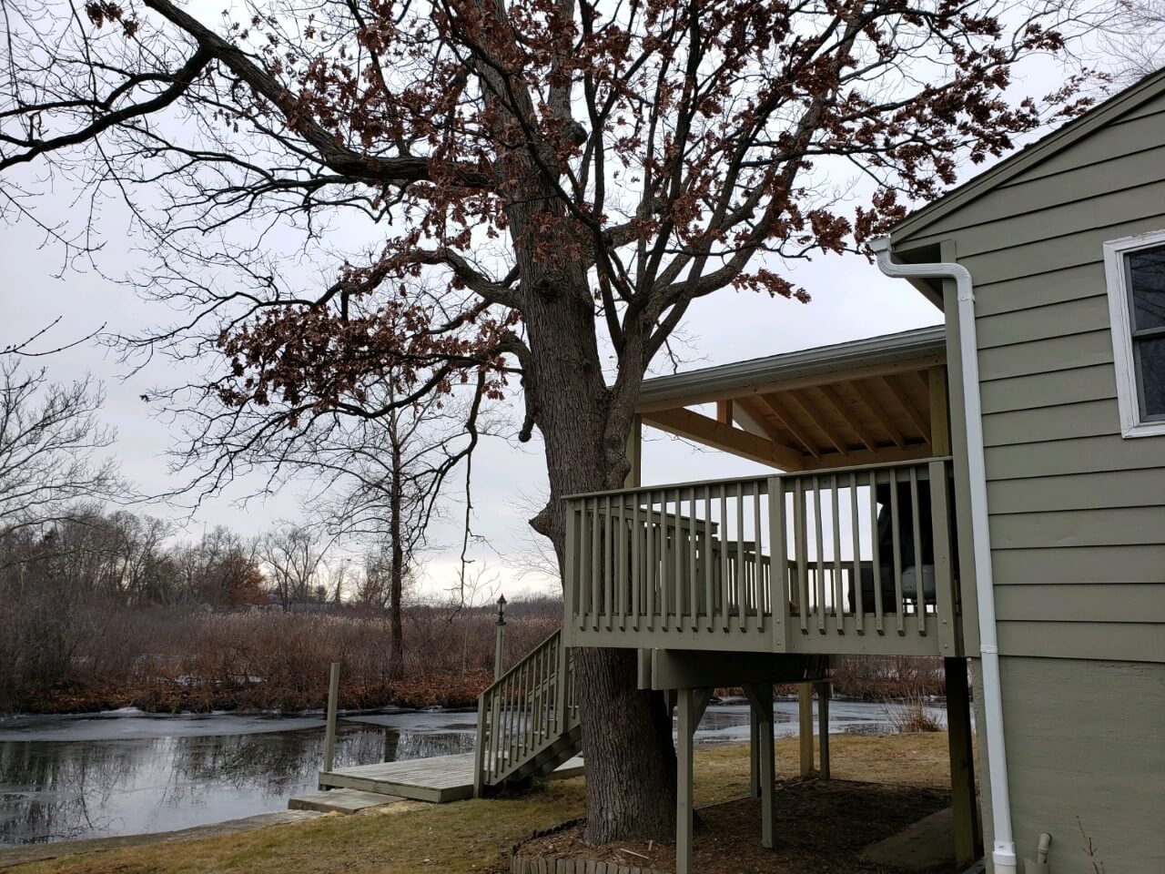 Deck and porch with lake view