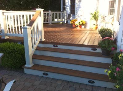 Wide deck steps with lighting