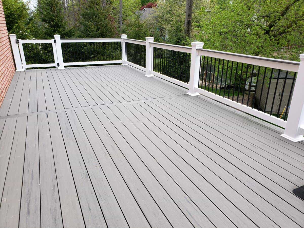 grey deck with white fence