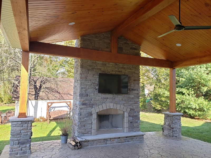 Open porch with fireplace