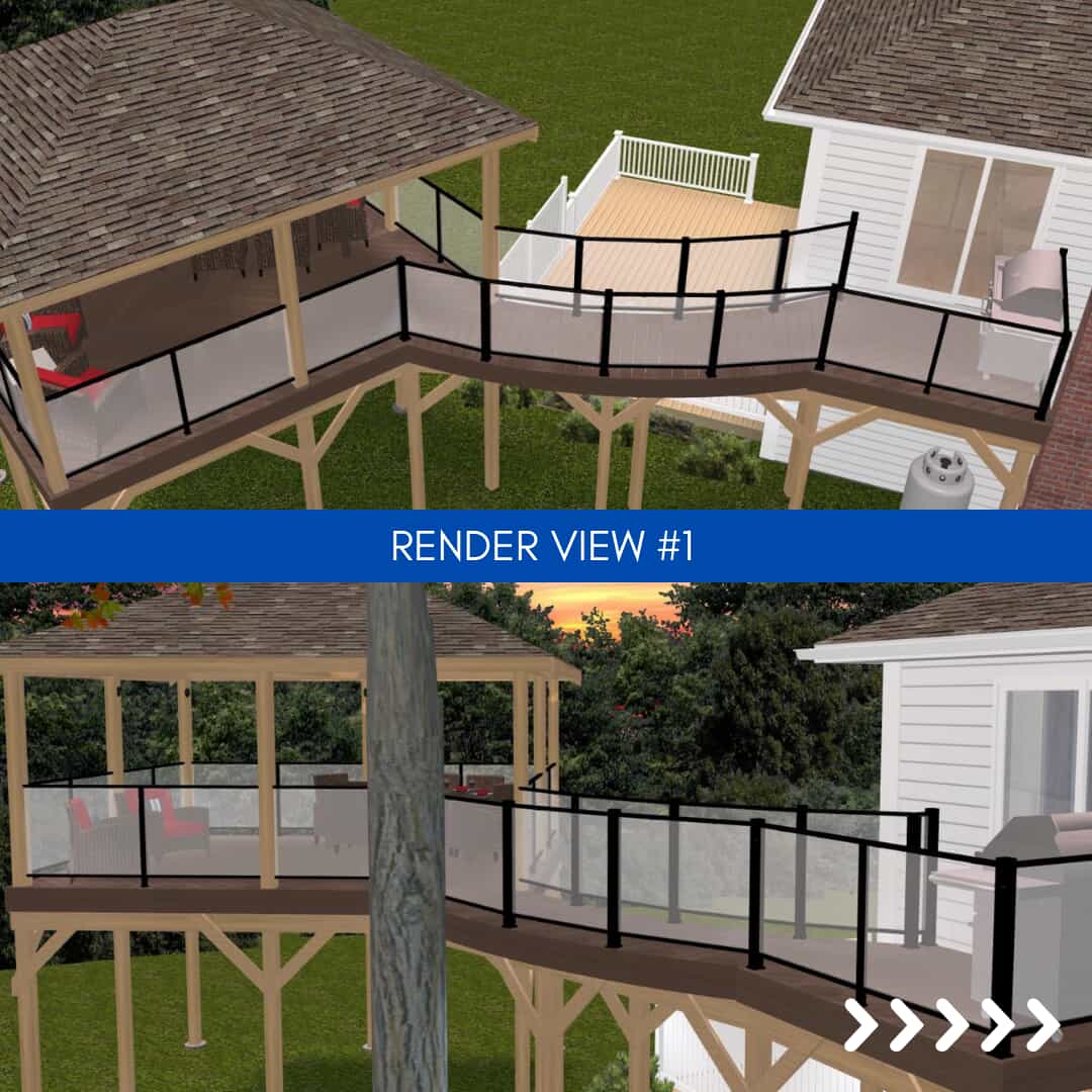 Render view 1 showing different deck design options with renders
