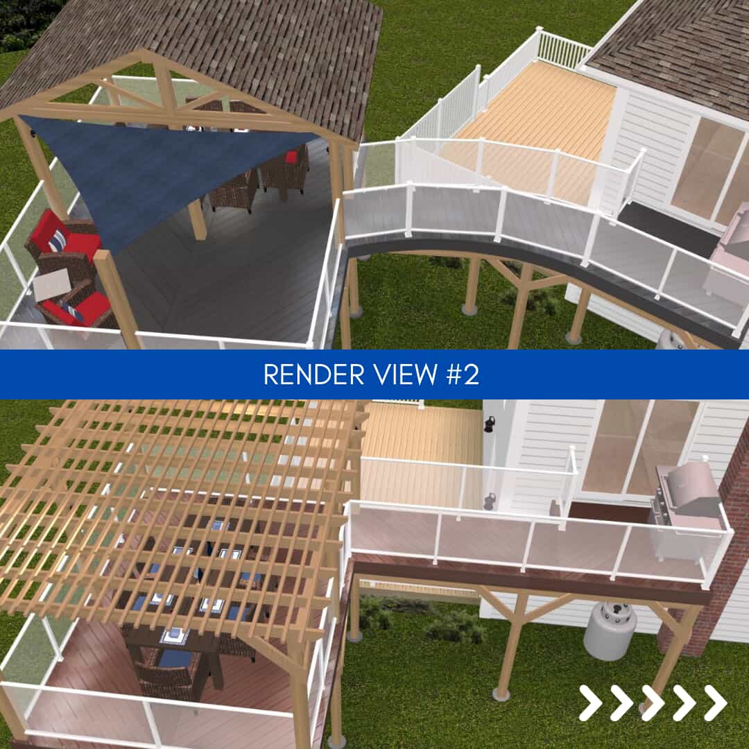 Render view 1 showing different deck design options with renders