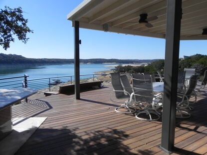 large deck overlooking lake 