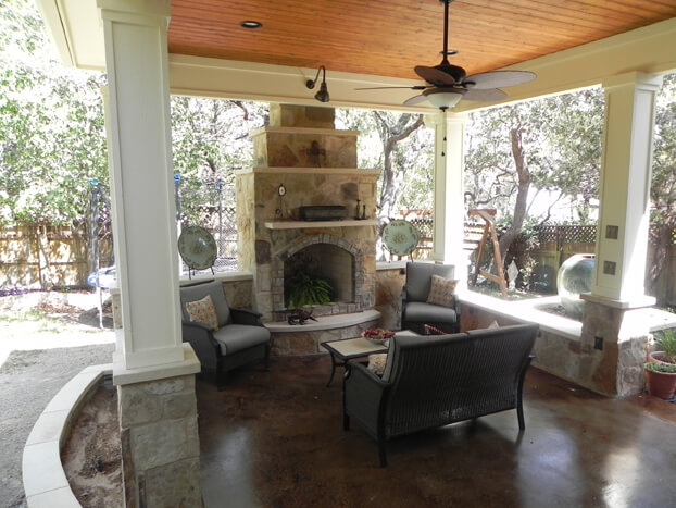 Covered porch and fireplace