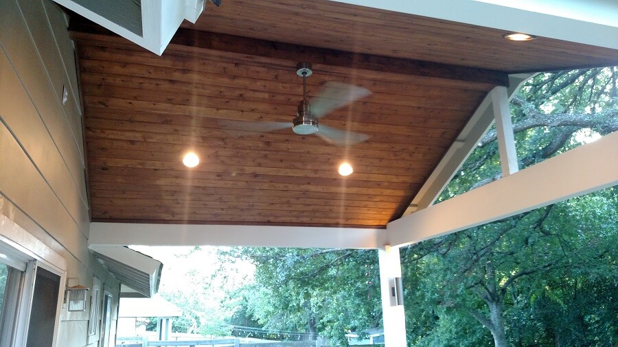 Porch cover ceiling with fan and lighting