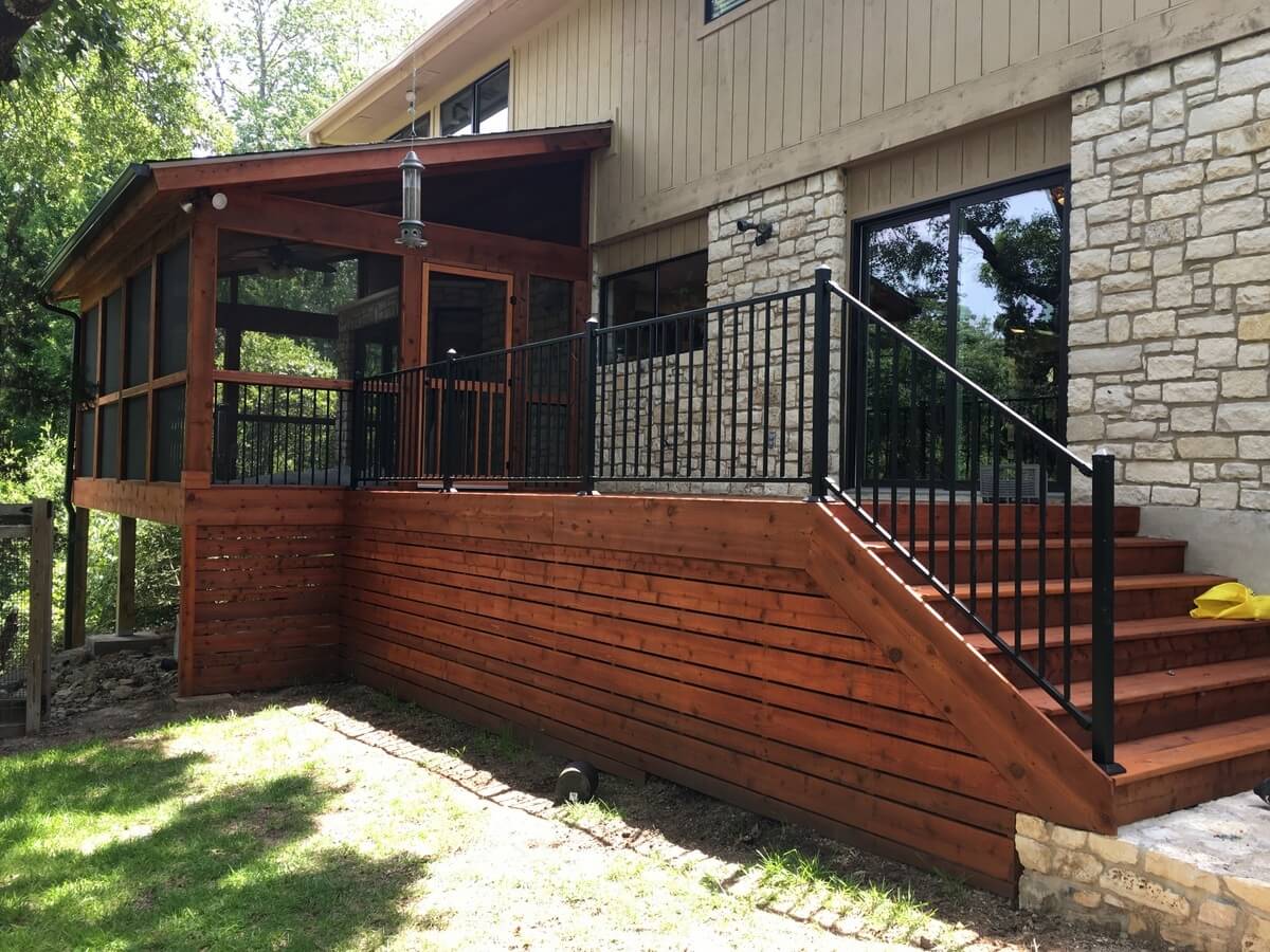 Screened porch and wood deck