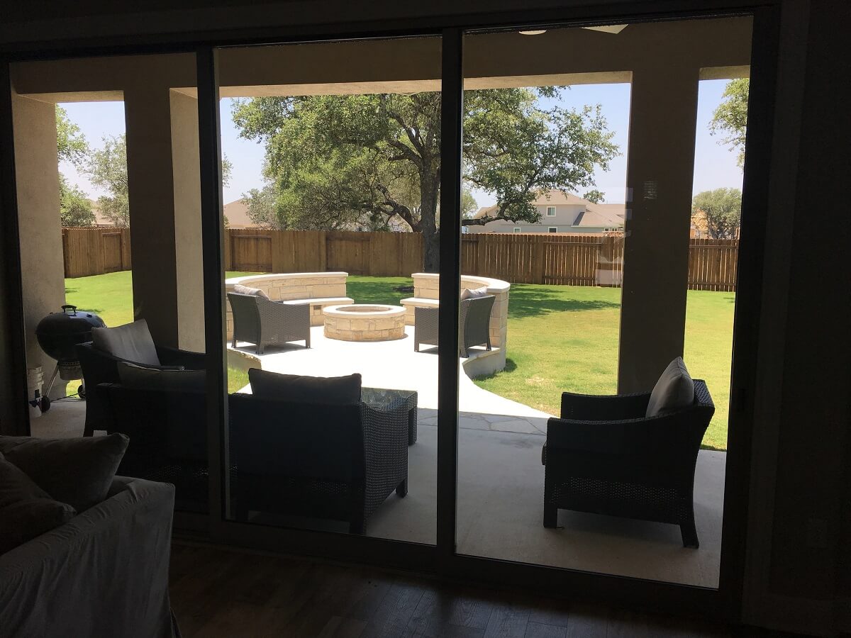 View from inside of patio with fire pit