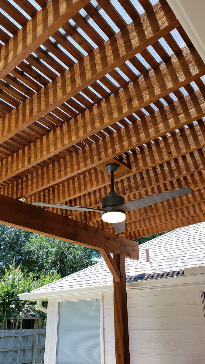 Custom pergola design with ceiling fan