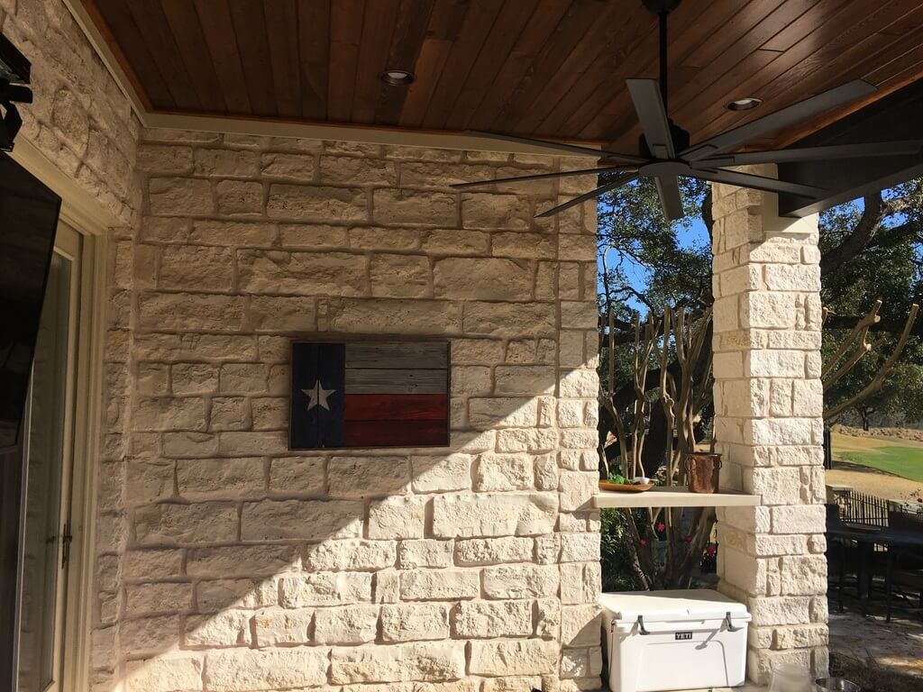 Patio wall with flag