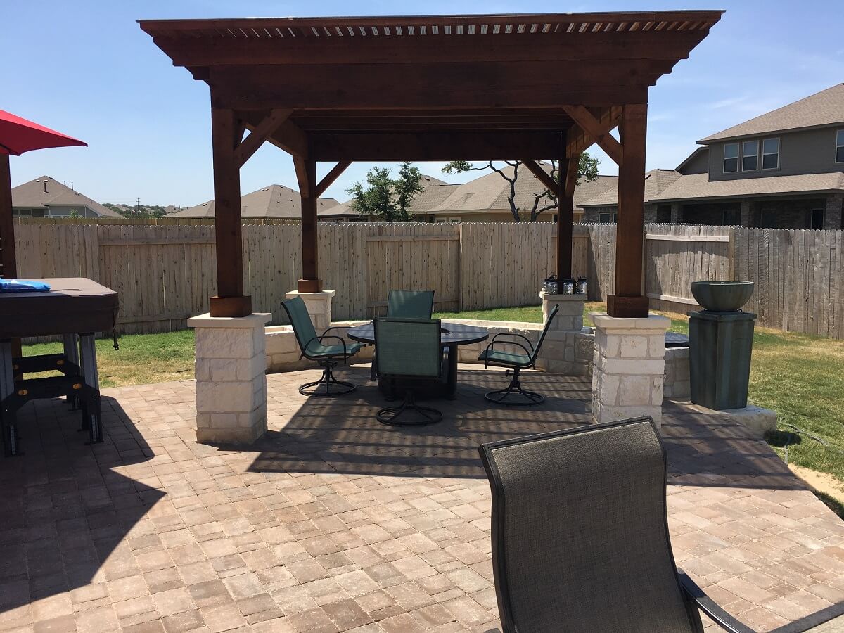 Patio with pergola and seating area