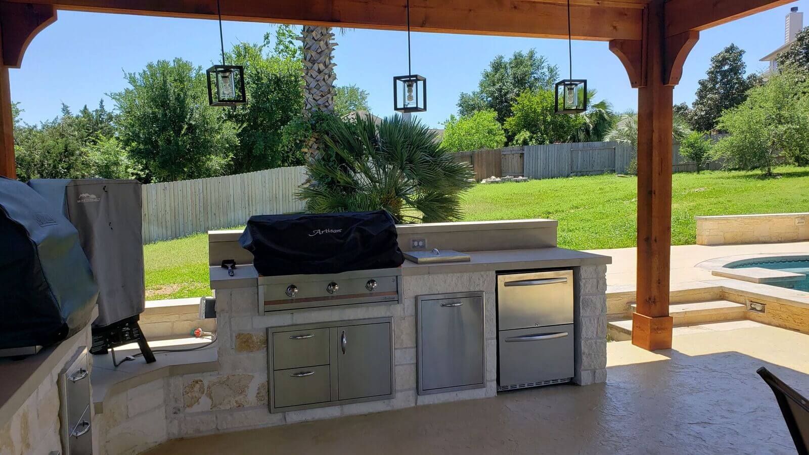 Outdoor kitchen on pool cabana