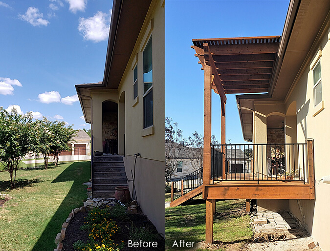 Before and after backyard covered patio