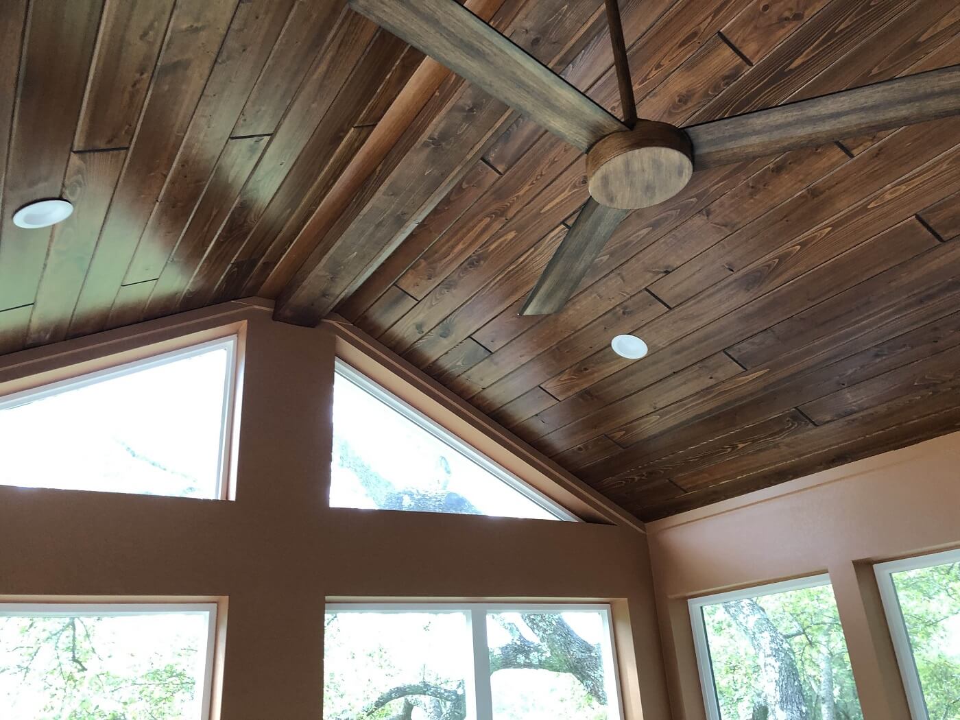 Sunroom ceiling detail with lighting