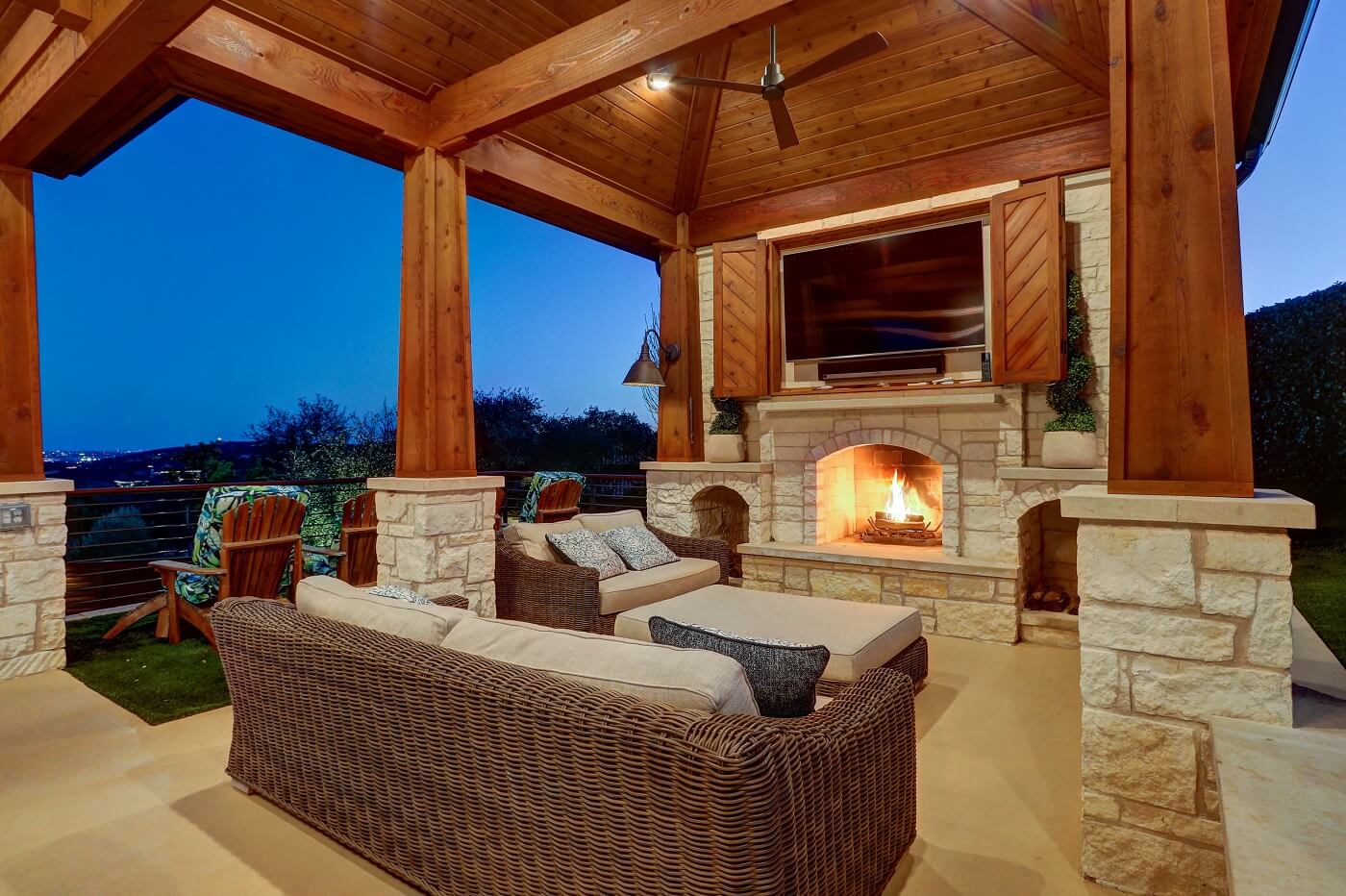 porch with fire place