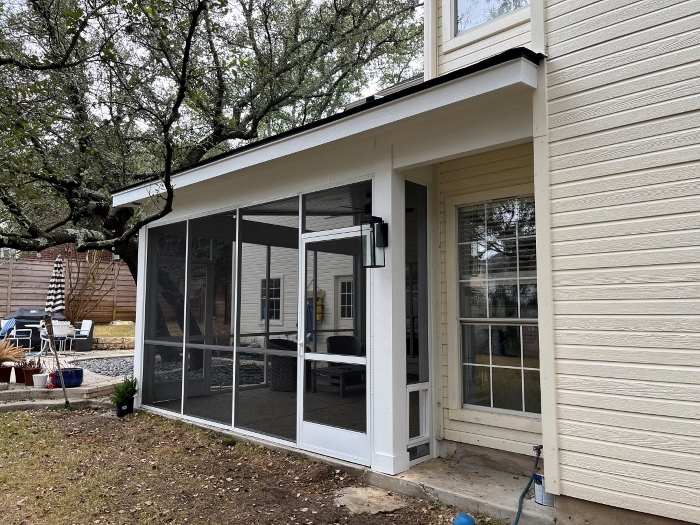 Exterior View of WUI Compliant Screened Porch Austin TX