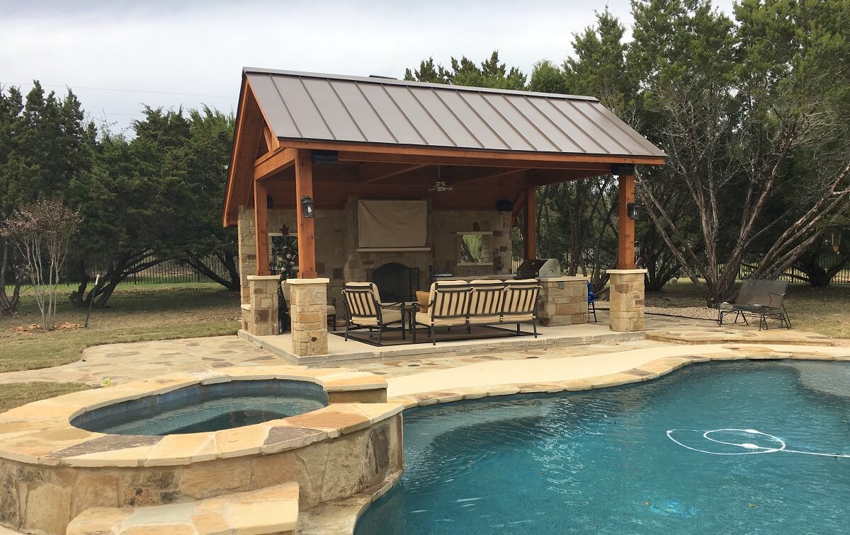 covered patio with pool