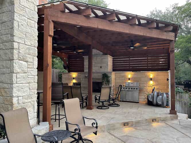 outdoor living space with ambiant lighting