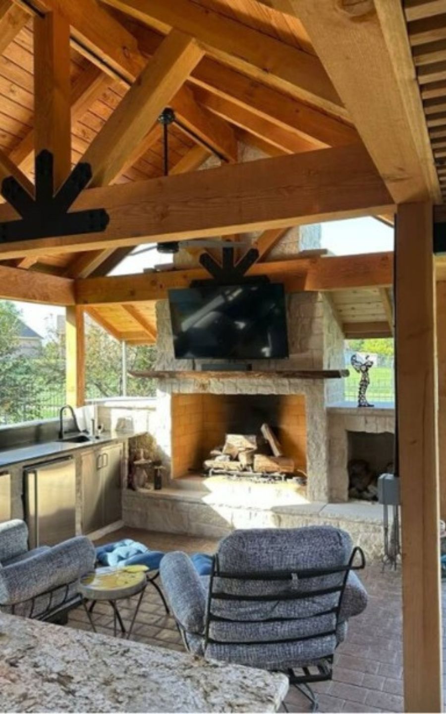 Birmingham AL porch with integrated fire feature and outdoor kitchen