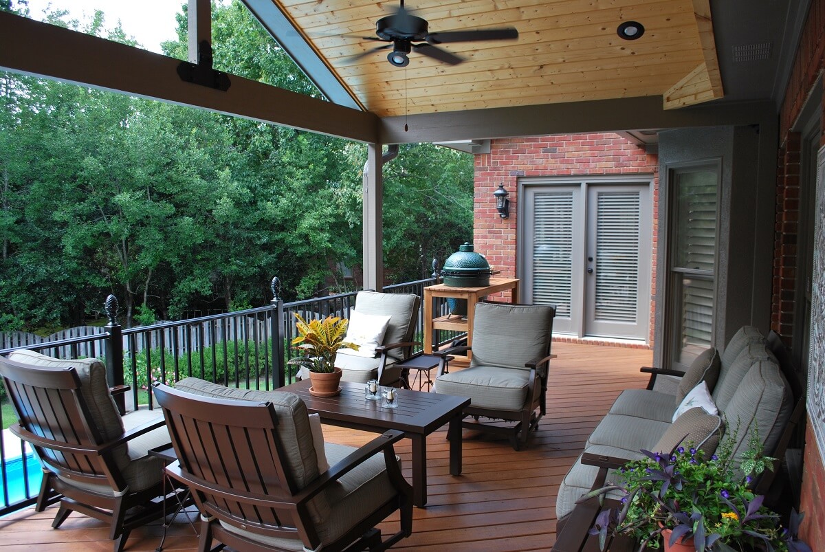 Custom porch and deck overlooking swimming pool