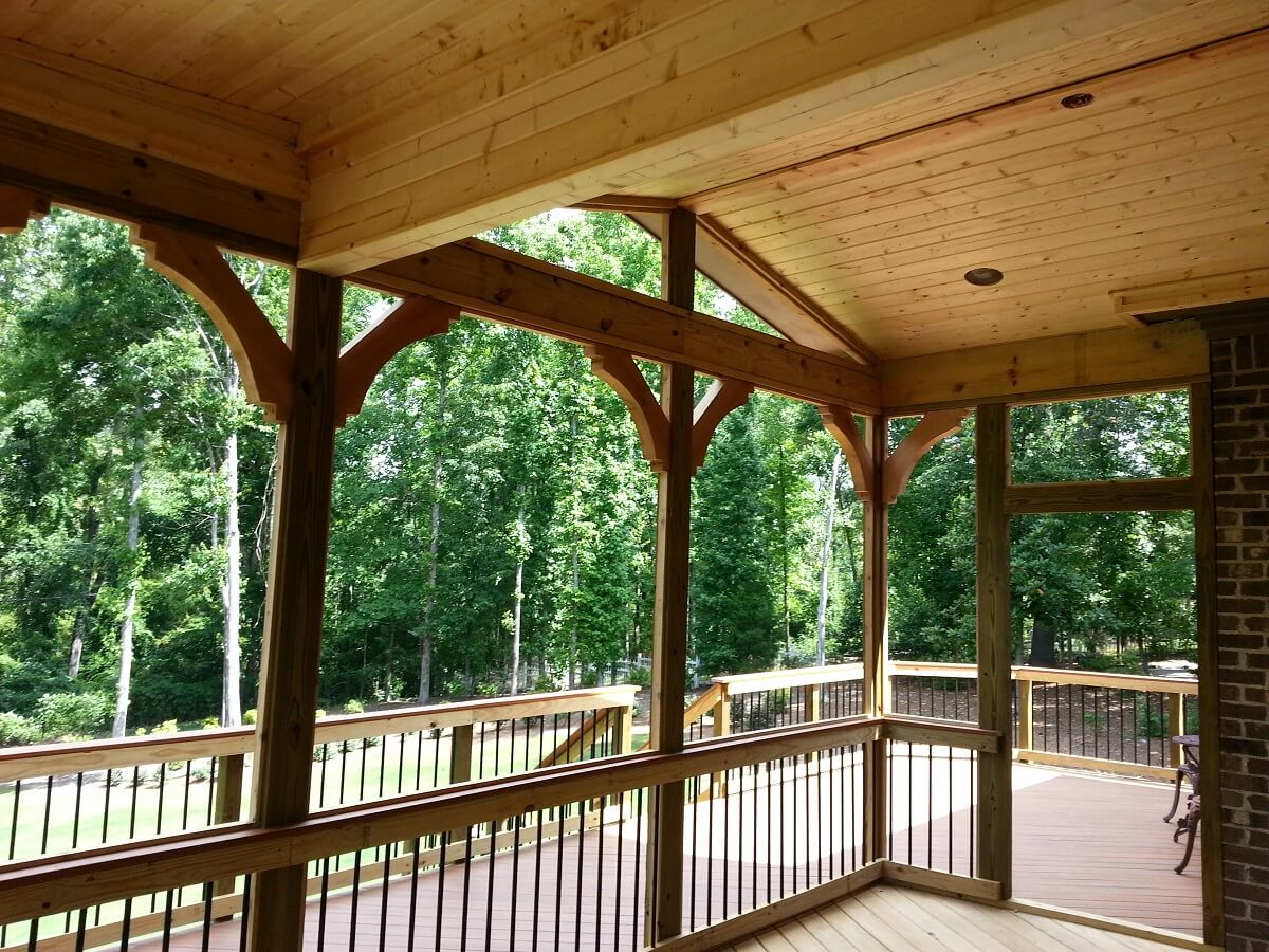 Screened porch and deck with railing
