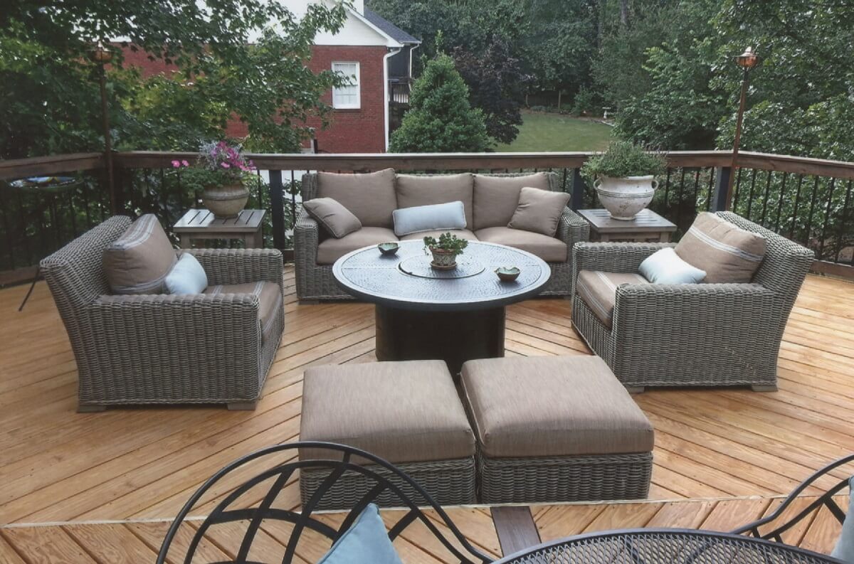 Custom wood deck with seating area