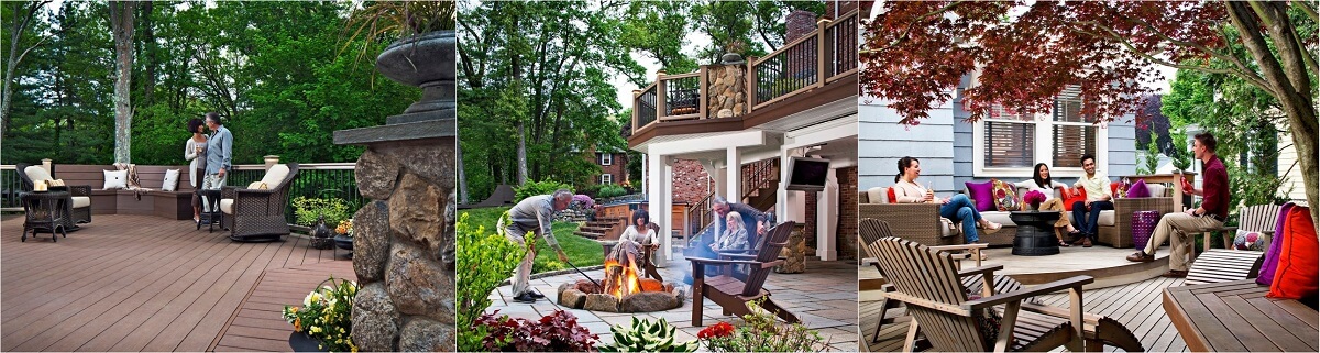 Collage of families enjoying custom outdoor spaces